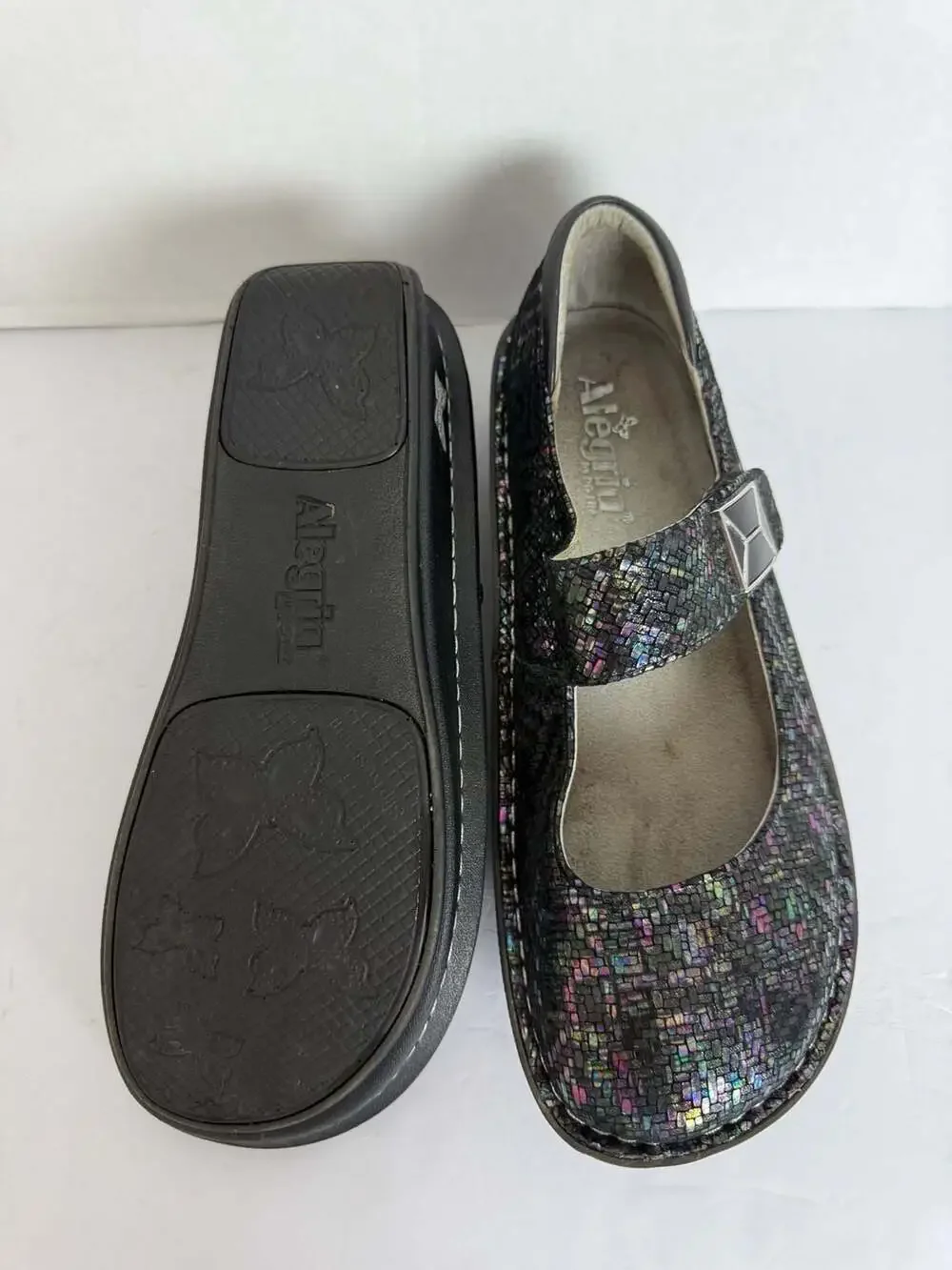 Alegria Paloma Mary Jane PAL-7809 Black Iridescent Mosaic Leather Shoes